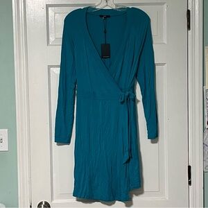 Tart Collection Soft jersey Modal Teal Long Sleeve faux wrap Dress